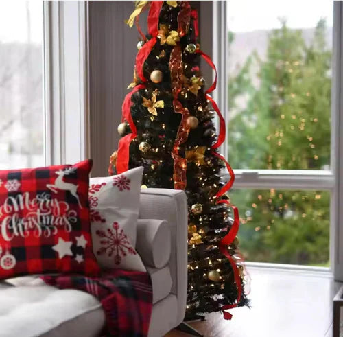 Para árvore de natal dobrável dobrável, fácil instalação, puxar para cima com decorações, luzes quentes, instalada rapidamente