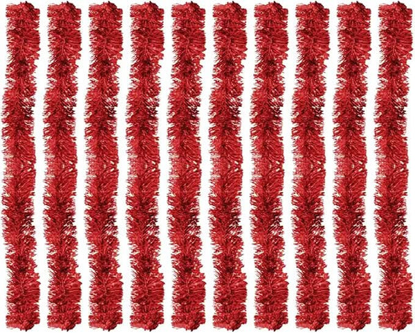 Kit 10 Festão Metalizado 7 Fitas 5cm X 2 Metros Decoração Natalina Enfeite Natal Festa (Vermelho)