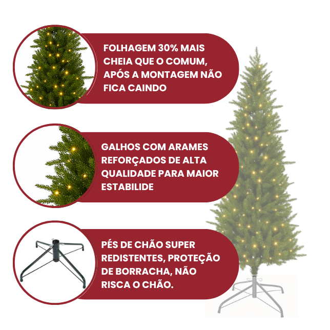 Árvore de Natal Nevada 180/210m - com Luzes LED Quentes e Multicoloridas