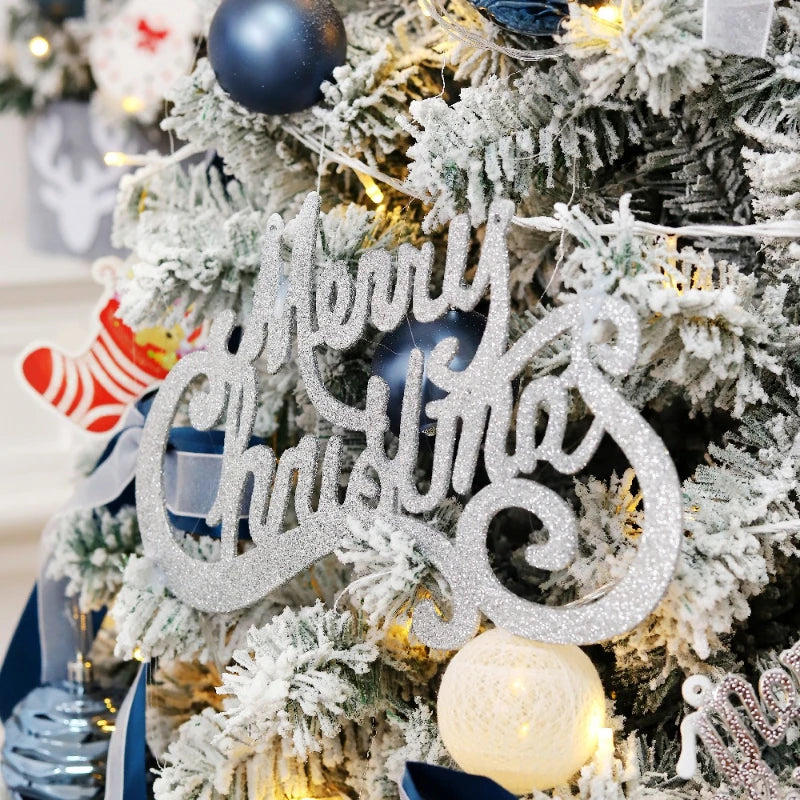 Árvore de Natal Azul e Branca com Veludo – Coberta de Neve, PVC DIY, Decoração Festiva