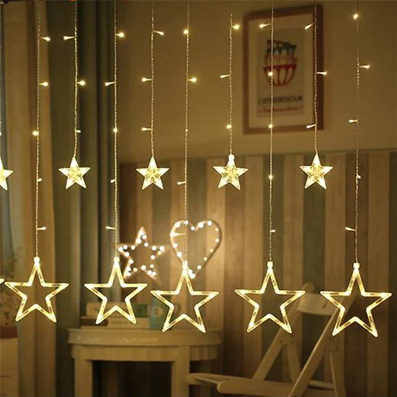 3,5M 138 LEDs Cordão de Luzes Estilo Gelo com Estrelas – Cortina de Luzes Fadas para Natal, Casamento, Casa, Festa de Aniversário e Decoração
