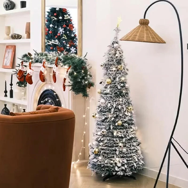 Árvore de Natal Retrátil Dobrável – Montagem Fácil, Decoração Premium