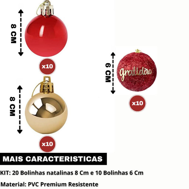 Kit 30 Bolinhas de Natal Decorações 8/6 Cm Conjunto 30 Bolas Coloridas