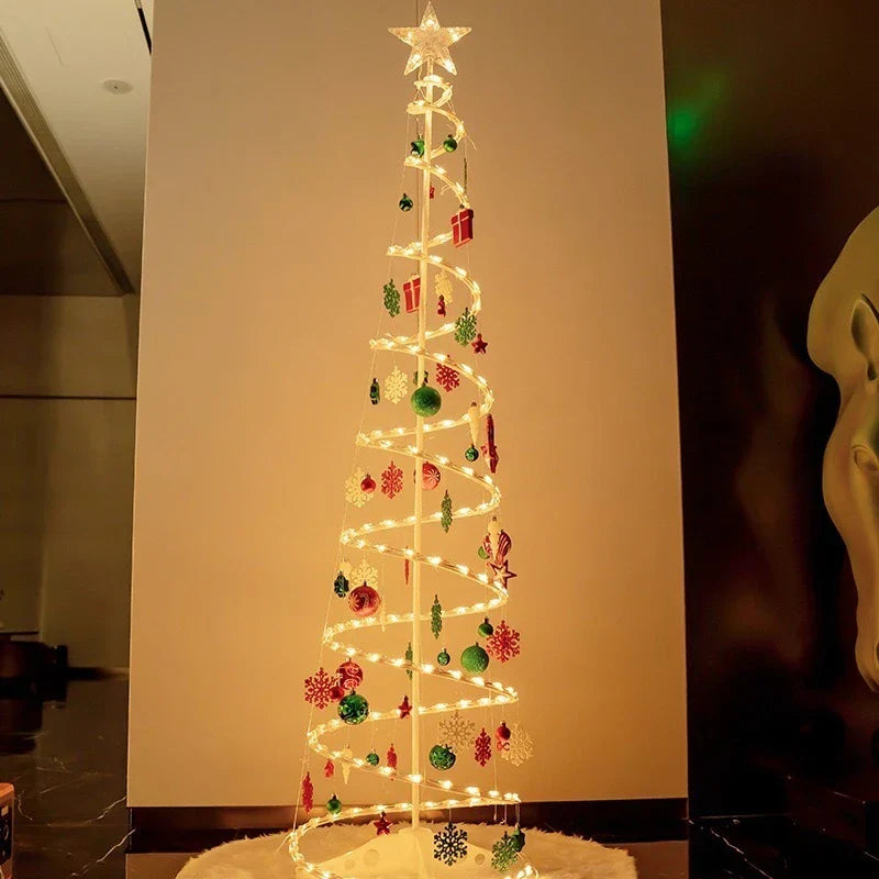 Árvore de Natal dobrável iluminada por LED1,8M Papai Noel bengala e outras decorações suspensas-N10