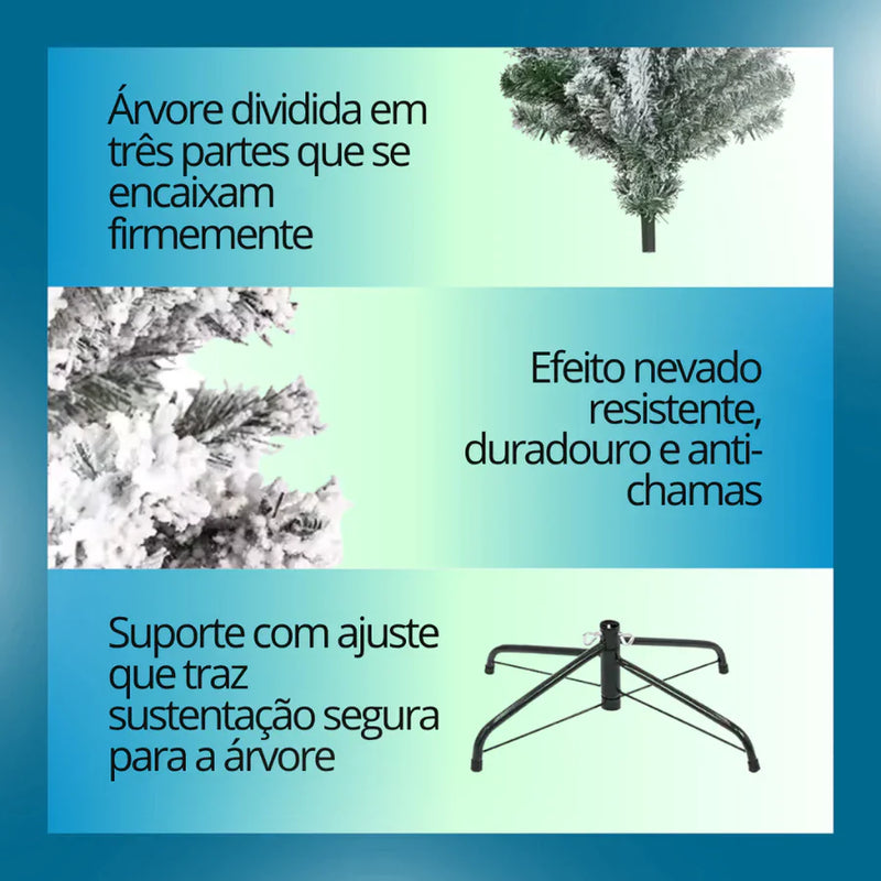 Árvore Natal 2,40m Pinheiro Nevada Luxo 1500 Galhos Cheia