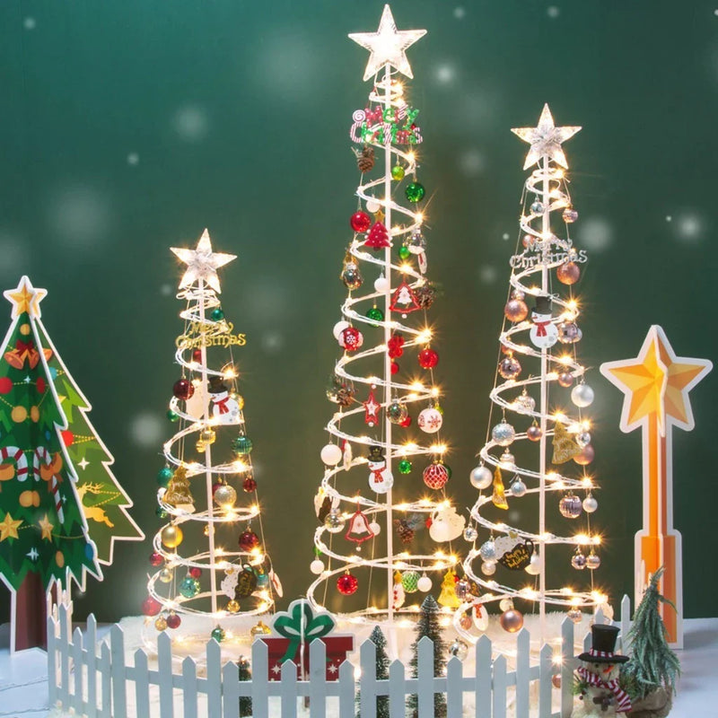 Árvore de Natal dobrável iluminada por LED1,8M Papai Noel bengala e outras decorações suspensas-N10