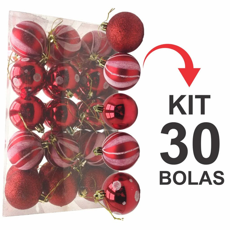Kit 30 Bolas Enfeite de Natal Gliter Decoração Vermelho