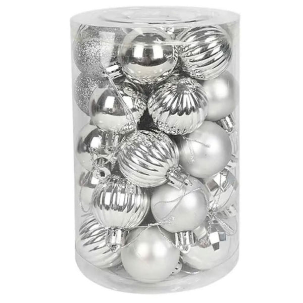 34 Bolas De Natal Prata Mista C/ Glitter 6cm